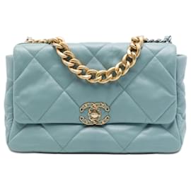 Borsa Chanel 19 in agnello blu grande