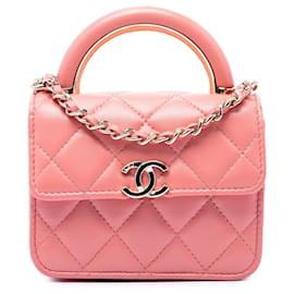 Bolso Chanel Mini Lambskin Paris Le19M Charming Top Handle Flap Satchel Rosa