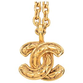 Chanel Gold Quilted CC Anhänger Halskette vergoldet