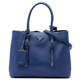 Borsa Tote Saffiano Soft Shopping Convertible blu Prada