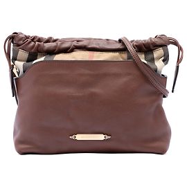 Borsa a tracolla Little Crush in tela House Check marrone e pelle di vitello Burberry