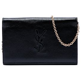 Clutch Belle de Jour con catena in pelle di vitello stropicciata nera Saint Laurent