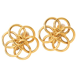 Orecchini a cerchio con clip Chanel CC fiore placcati oro
