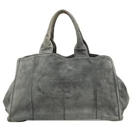 Borsa Tote Prada Large Scamosciato Canapa Logo Grigio