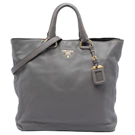 Bolsa Tote Conversível Aberta de Bezerro Macio Cinza Prada