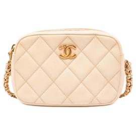 Beige Chanel CC Quilted Caviar Melody Chain Camera Bag