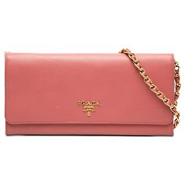 Portafoglio con catena Prada Saffiano rosa a tracolla