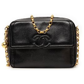 Borsa a tracolla Chanel CC Caviar nera con tasca anteriore e catena Bijoux