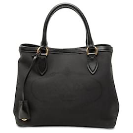 Borsa satchel in tela canapa Prada nera con logo