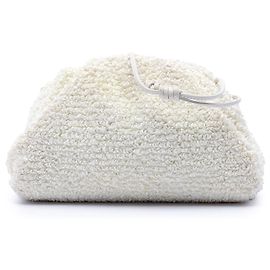 Mini Pouch Crossbody in Bouclé e Raffia bianco Bottega Veneta
