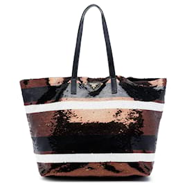 Tote Prada in raso con strisce di paillettes marrone