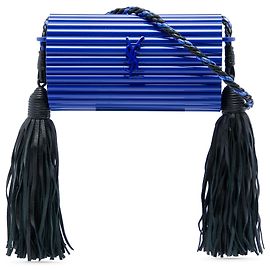 Borsa Clutch Opium con monogramma, frange in acrilico costato e pelle di agnello nera Saint Laurent