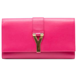 Clutch Chyc Ligne in pelle rosa Saint Laurent