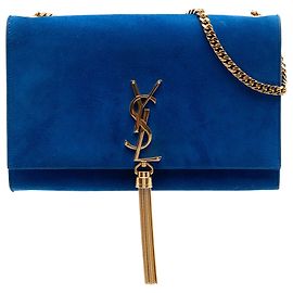 Blaue Saint Laurent Medium Suede Monogram Kate Quasten-Crossbody-Tasche