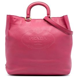 Borsa Tote Convertible Aperta Prada Vitello Daino Embossed Canapa Logo Rosa