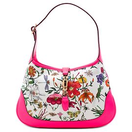 Borsa a tracolla Gucci Flora Canvas Jackie O Bouvier bianca