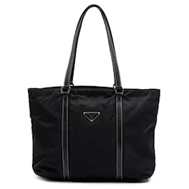 Tote in Tessuto con bordi in Saffiano nero Prada