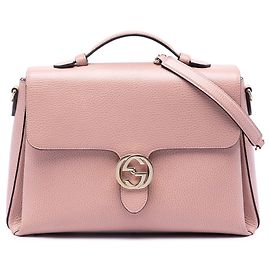Borsa satchel Gucci Medium Dollar Calfskin Interlocking G rosa