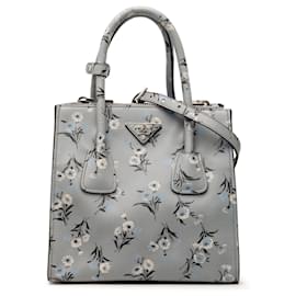 Borsa Saffiano con stampa floreale e doppia tasca grigia Prada