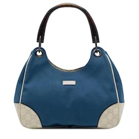 Borsa a tracolla Gucci Guccissima in tela con bordatura blu