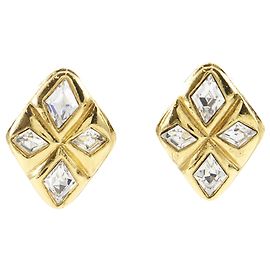 Orecchini a clip Chanel placcati in oro con strass a forma di diamante