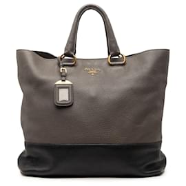 Borsa Tote Convertible Aperta Prada Bicolor Vitello Daino Marrone