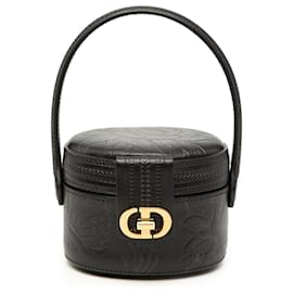 Dior Kosmetiktasche aus schwarzem Kalbsleder mit CD-Logo und floraler Prägung