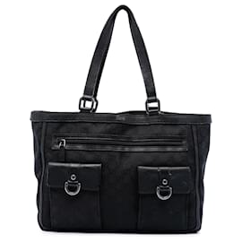 Tote Abbey in tela GG Gucci nera con tasca e anello a D