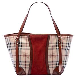 Tote Canterbury Burberry Small Haymarket Check in tela rivestita con inserti in scamosciato beige