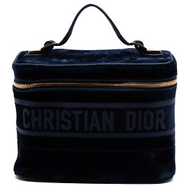 Beauty case Dior in velluto ricamato blu Diortravel