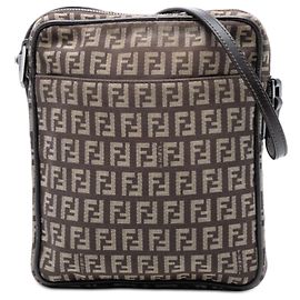 Borsa a tracolla in tela Fendi Zucchino marrone