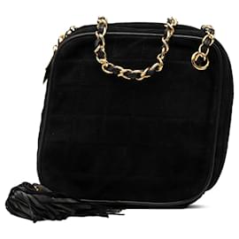 Borsa Chanel CC in scamosciato trapuntato nero con nappa a diamante