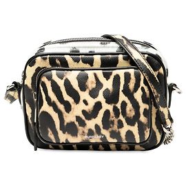 Borsa camera in pelle con stampa leopardata marrone Burberry