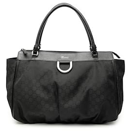 Gucci Abbey D Ring Tote aus großem schwarzem GG-Nylon