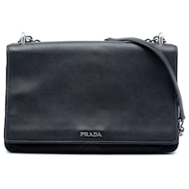 Borsa a tracolla con catena Black Prada Saffiano Lux e Tessuto