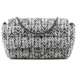 Borsa a tracolla Chanel CC in Tweed Herringbone nero