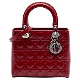 Borsa Lady Dior in vernice cannage rosso, taglia Medium