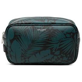 Pochette Tropical Palm in Grain De Poudre blu Saint Laurent