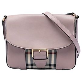 Borsa a tracolla Dickens in nylon e pelle con motivo Haymarket Check rosa di Burberry Small