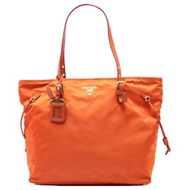 Tote in Tessuto con bordi in Saffiano arancione Prada