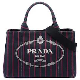 Schwarze Prada Small Canvas Canapa Logo Streifen Satchel Tasche