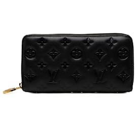 Langer Louis Vuitton Coussin Zippy Geldbeutel aus schwarzem Monogramm-Präge-Lammleder