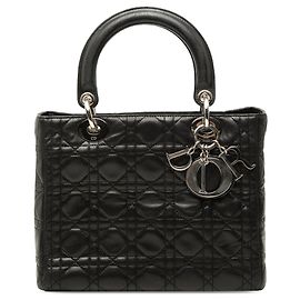 Borsa Lady Dior in pelle di agnello cannage nera, misura Medium