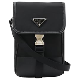 Borsa crossbody per telefono in nylon Re Prada nero con bordi in Saffiano