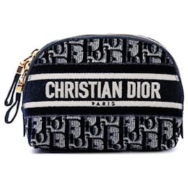 Beauty case in velluto ricamato Dior Oblique blu