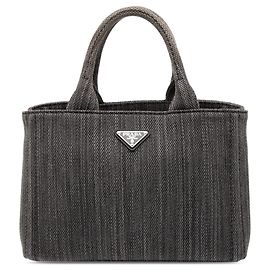 Borsa satchel in tela canapa Prada piccola grigia