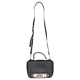 Borsa a mano in pelle nera Moschino Spellout