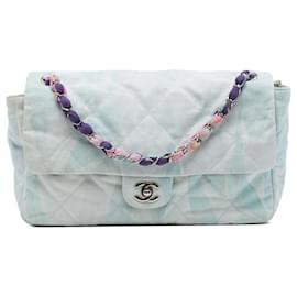 Borsa a tracolla Chanel CC in denim stampato jungle trapuntato blu