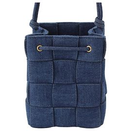 Borsa a secchiello Bottega Veneta Small Denim Maxi Intrecciato Cassette Blu