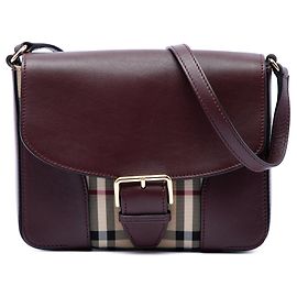 Borsa a tracolla Dickens in nylon e pelle con motivo Haymarket Check rosso di Burberry Small
